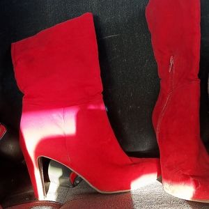 Red high heel boots